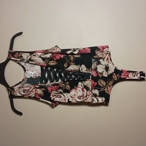 Topia Sleeveless Lace-Up Black Floral Bodysuit